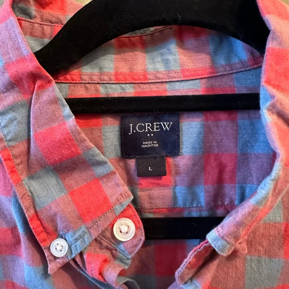 J.Crew Men’s Large Red Blue Gingham Button Front Shirt 100% Cotton
